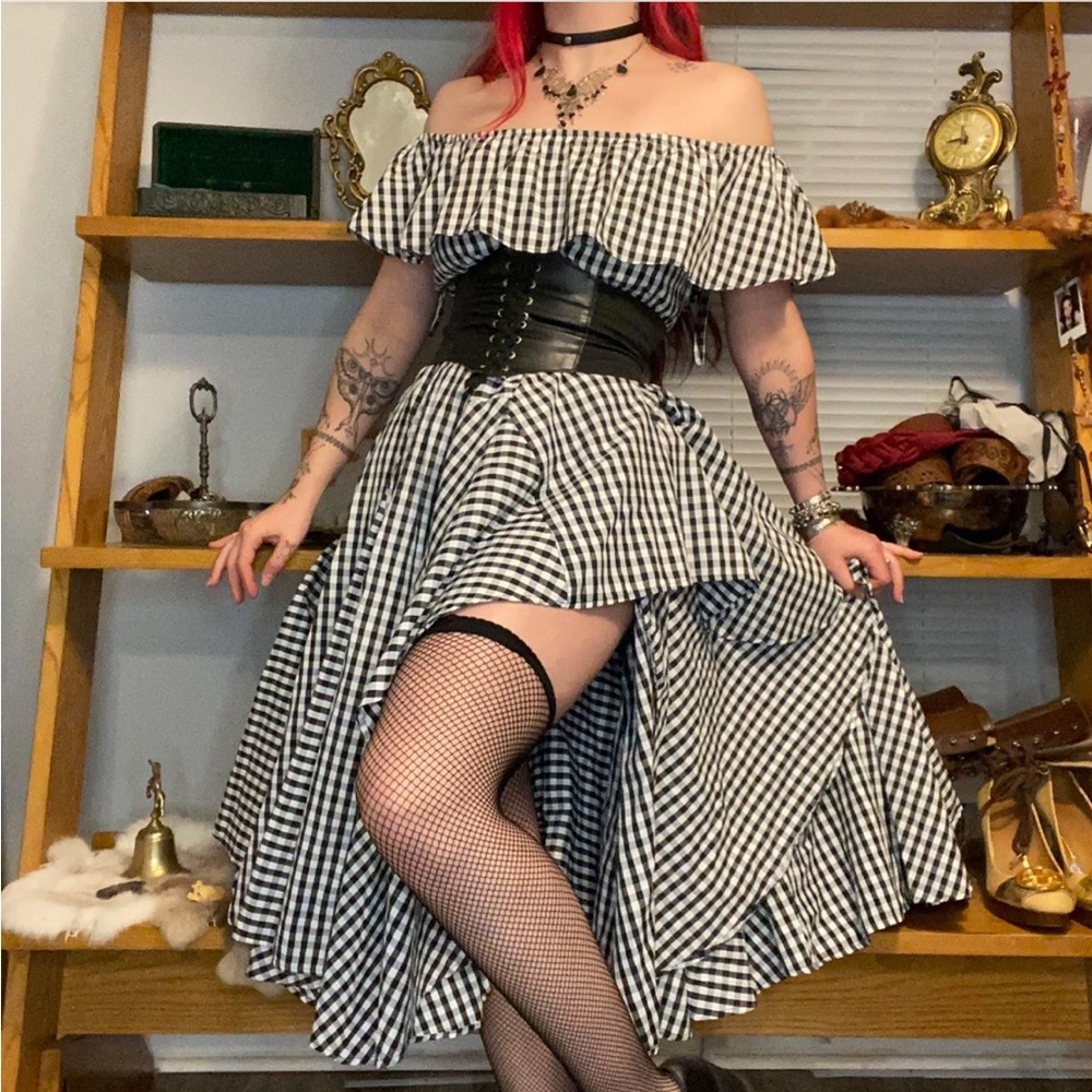 Plaid Mall Goth Stunning Peasant Off The Shoulder Coquette Gown